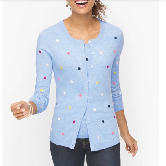 Twee Style Talbots Medium Baby Blue Polka Dot Vintage Cardigan - Picture 1 of 6